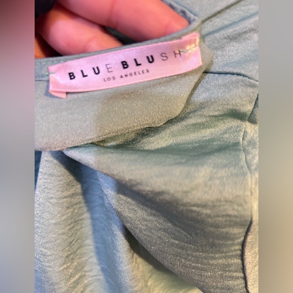 Blue Blush Green Puff Sleeve Wrap Blouse size S - Picture 8 of 9